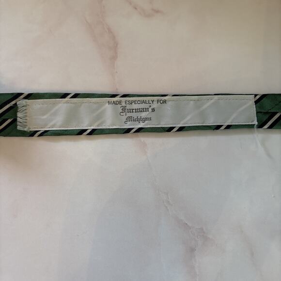 Briar England Necktie Silk‎ Green Navy Stripe Preppy Furman’s Michigan - Picture 3 of 5